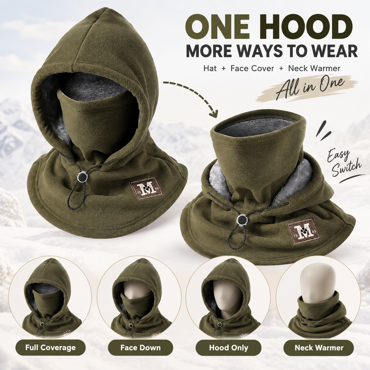 3-in-1 Winter Fleece Balaclava Hood 🧣❄️ Warm Face. Ear & Neck Cover