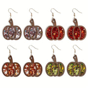 Halloween Wooden Glitter Pumpkin Earrings