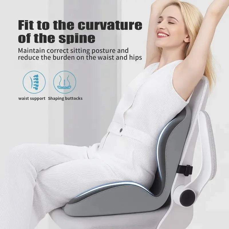 ❤️Ergonomic Memory Foam Seat Cushion with Lumbar & Back Support, Relieves Back Pain, Reduces Pressure