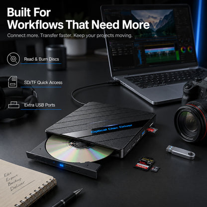 🔥 All-in-One External DVD Drive – Read. Burn. Transfer & Expand Your Laptop Connections