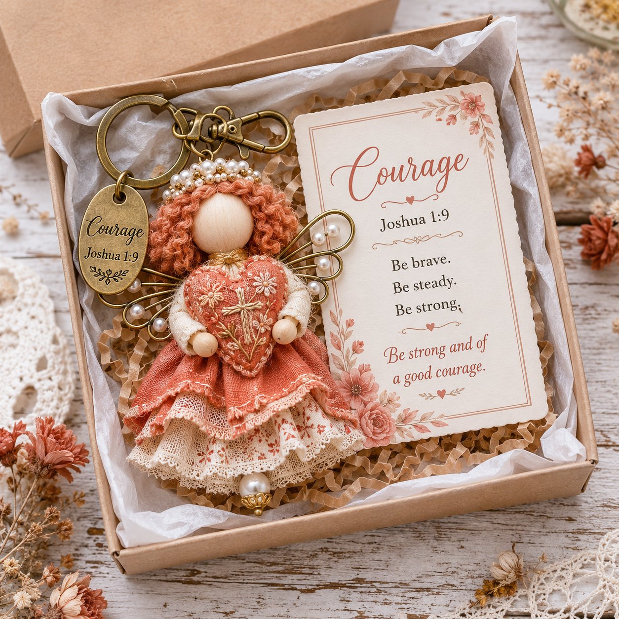 🪽 Faith Guardian Keychain Scripture Gift Set Collection | Layered Fabric Charm. Inspirational Scripture Card & Ready-to-Gift Box Included 💕