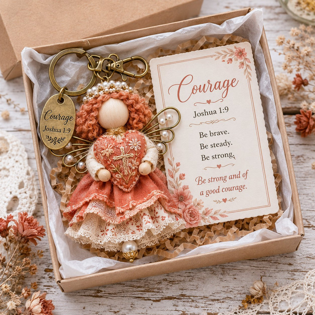 🪽 Faith Guardian Keychain Scripture Gift Set Collection | Layered Fabric Charm. Inspirational Scripture Card & Ready-to-Gift Box Included 💕