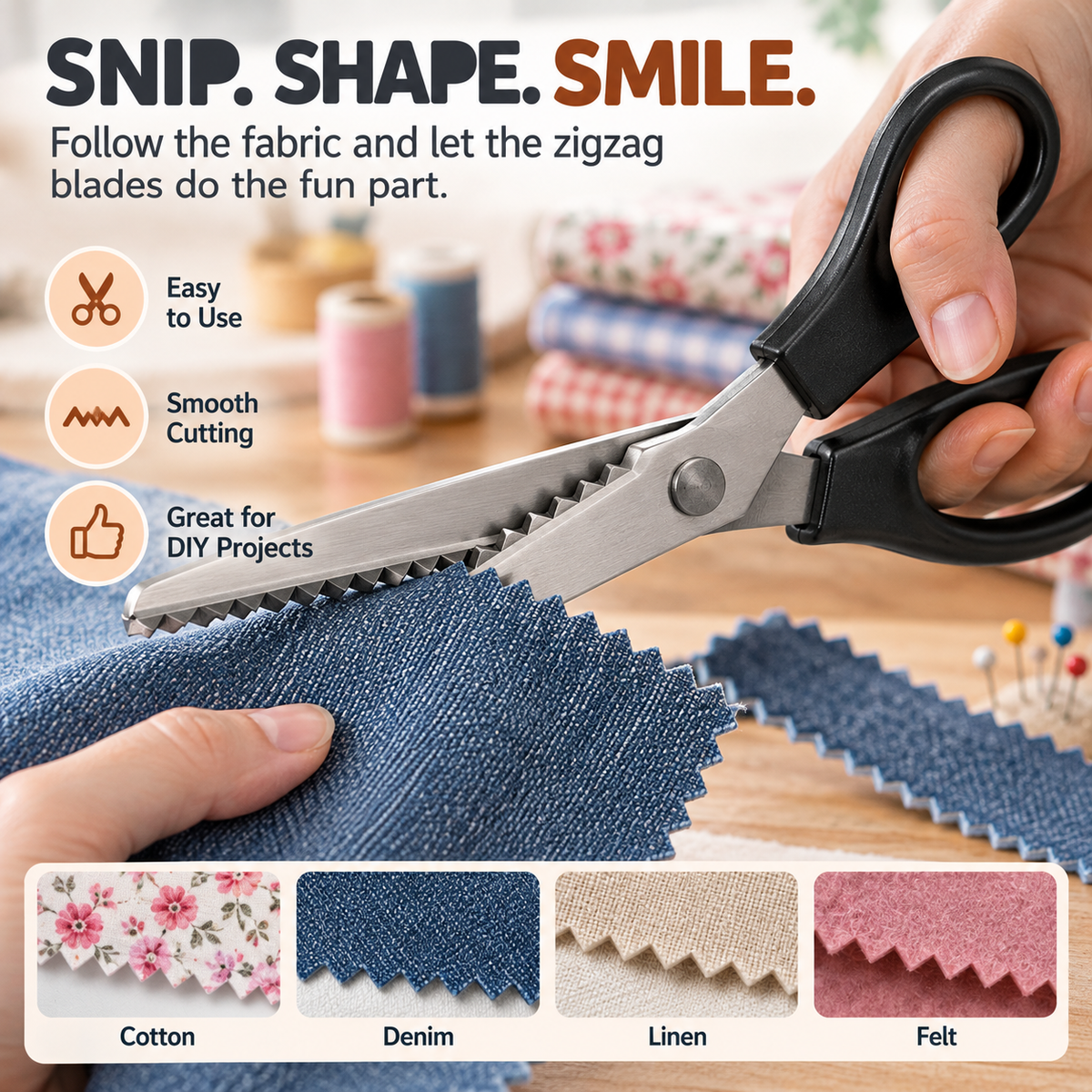 ✂️ Zigzag Fabric Pinking Shears – Cleaner Edges for Sewing. Crafts & DIY