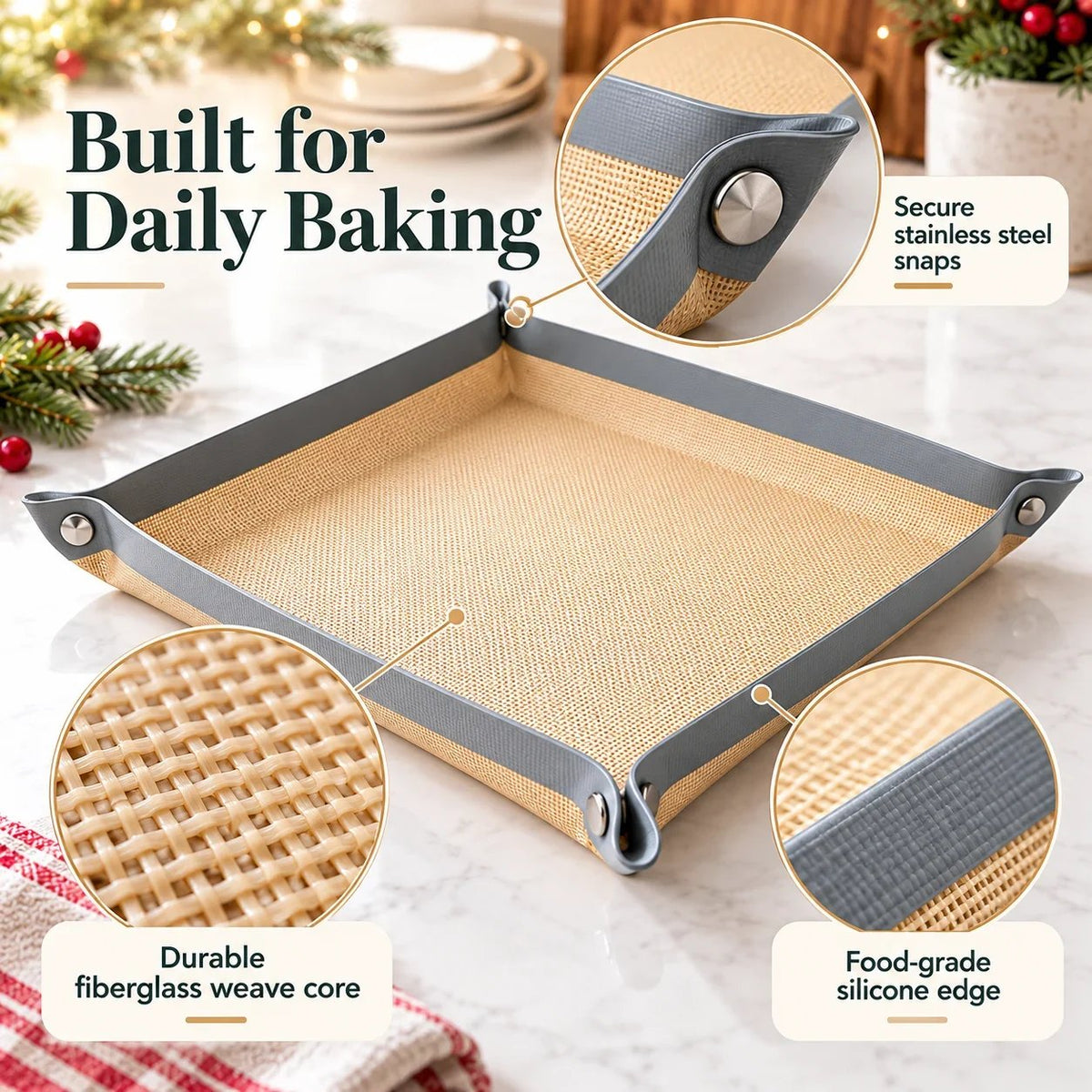⏰LAST DAY 50% OFF -Snap-Lock Silicone Baking Mat -2in-1 Nonstick Oven Liner & RaisedEdge Roasting Mat