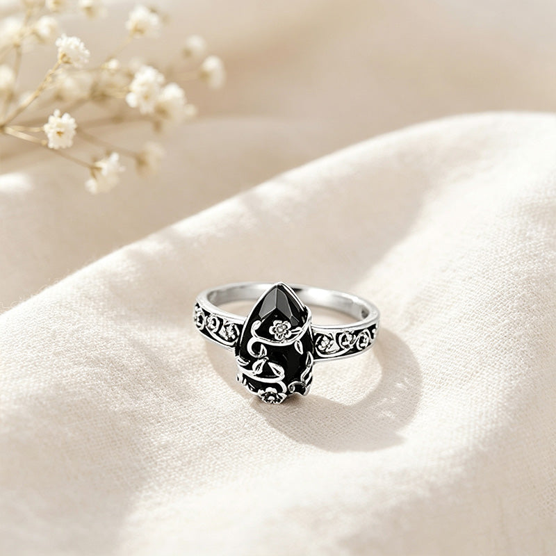 Obsidian Flower Ring