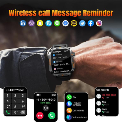 Military Smart Watch, Sports Smartwatch with LED Flashlight Compass