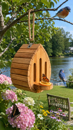 🔥100% Hand-Carved from Solid Wood -🦋Handmade Garden Butterfly House with Feeder Station