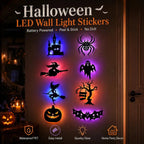 🎃8 Pack Halloween LED Silhouette Wall Light Stickers. Battery Powered Peel & Stick Decor Lights