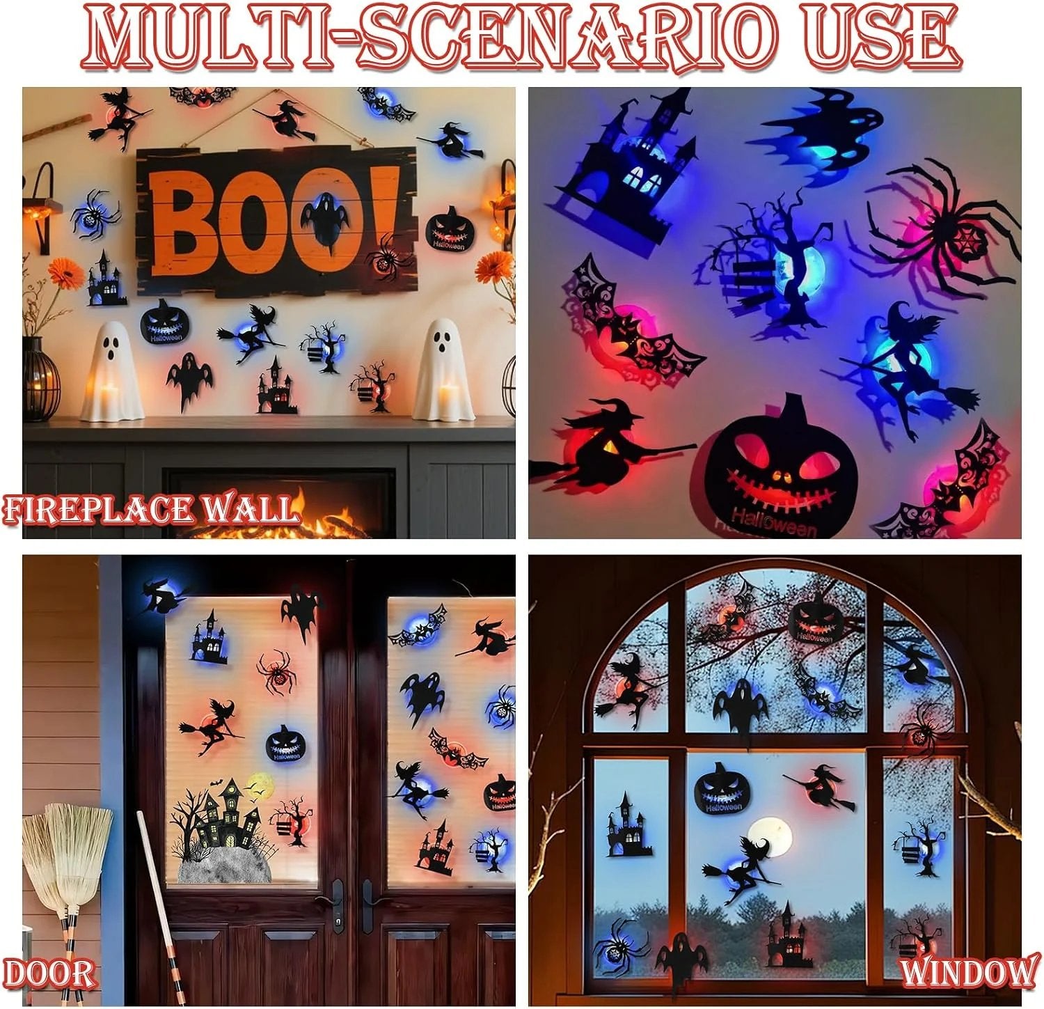 🎃8 Pack Halloween LED Silhouette Wall Light Stickers. Battery Powered Peel & Stick Decor Lights