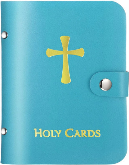 ✝️ Catholic PU+PVC Leather Holy Card Holder – Pocket Prayer Card Organizer with Snap Closure