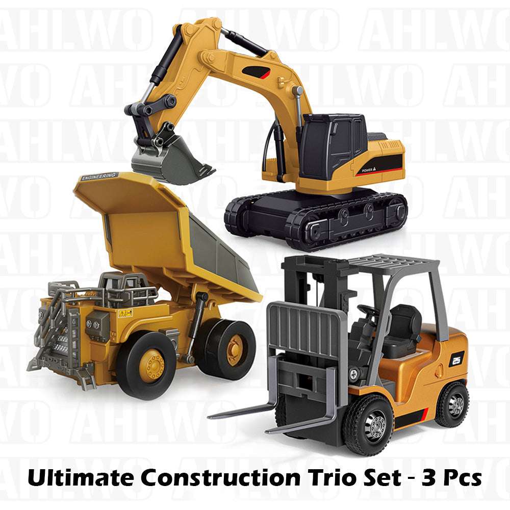RC Construction Vehicle Toy Set with Excavator. Dump Truck. Forklift & Bulldozer
