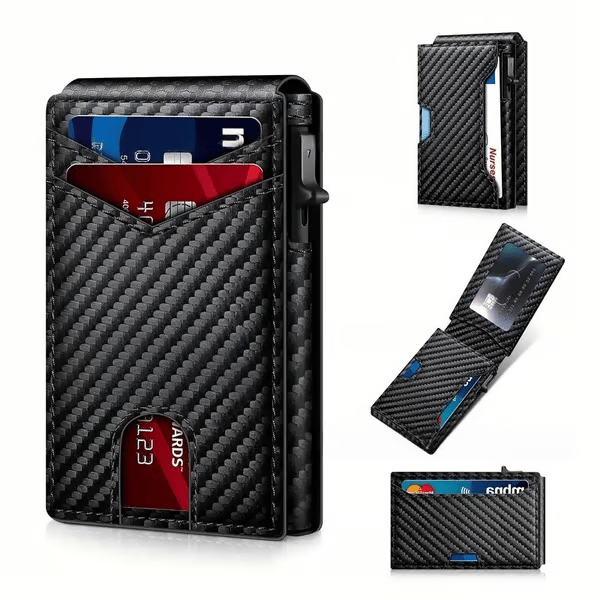 ⚡70K+ SOLD!-Wallet for Men - with Pop Up Aluminum Case Slim Leather Slots Credit Card Holder RFID Blocking Bifold Minimalist Wallet