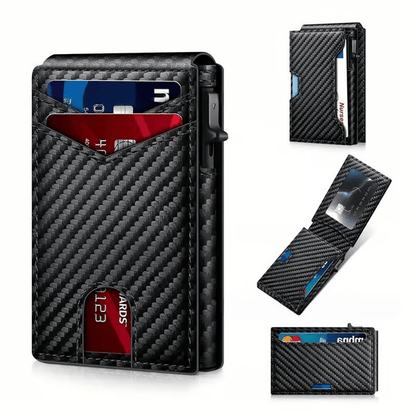 ⚡70K+ SOLD!-Wallet for Men - with Pop Up Aluminum Case Slim Leather Slots Credit Card Holder RFID Blocking Bifold Minimalist Wallet