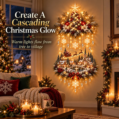 🎄 Illuminated Christmas Tree & Village Wall Hanging | Cascading Warm Lights for Living Rooms. Entryways & Staircases ✨