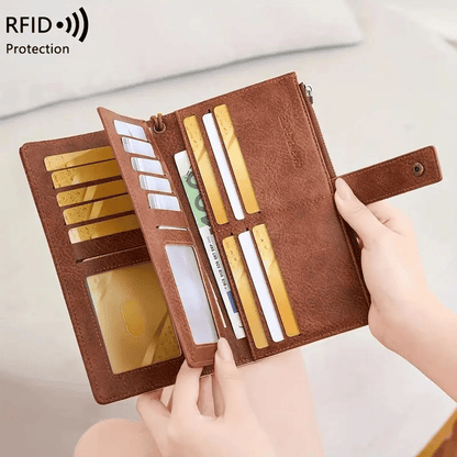 🔥Last Day 49% OFF🔥RFID Blocking Women's Long Wallet: Stylish Solid Leather Clutch (Large Capacity)👛