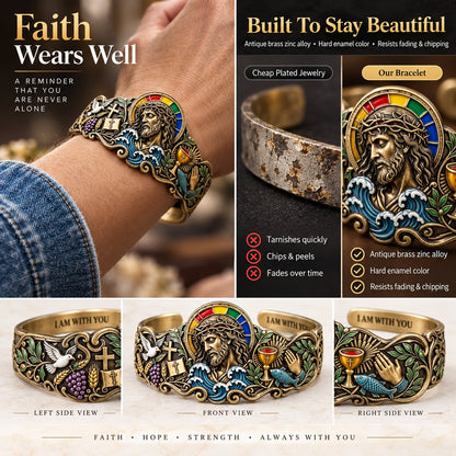 🔥 Last Day 49% OFF - ✝️Faith Inspired Jesus Cuff Bracelet | Antique Brass With Scripture Message