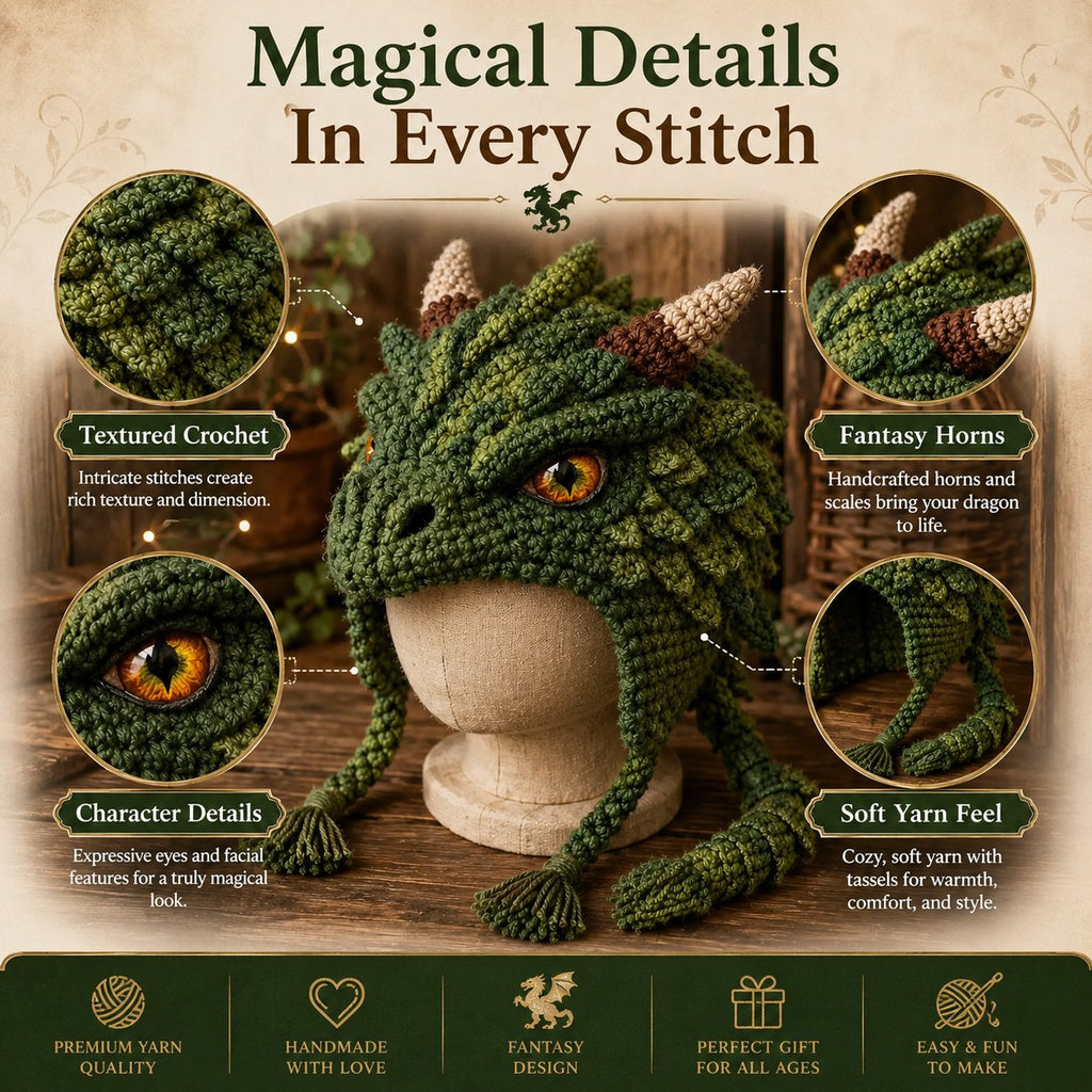 🐉✨ Fantasy Hood Hat DIY Crochet Kit | Premium Soft Yarn Materials with Step-by-Step Guide DIY Handmade Wearable Character Hood 🧶🎭