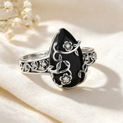 Obsidian Flower Ring