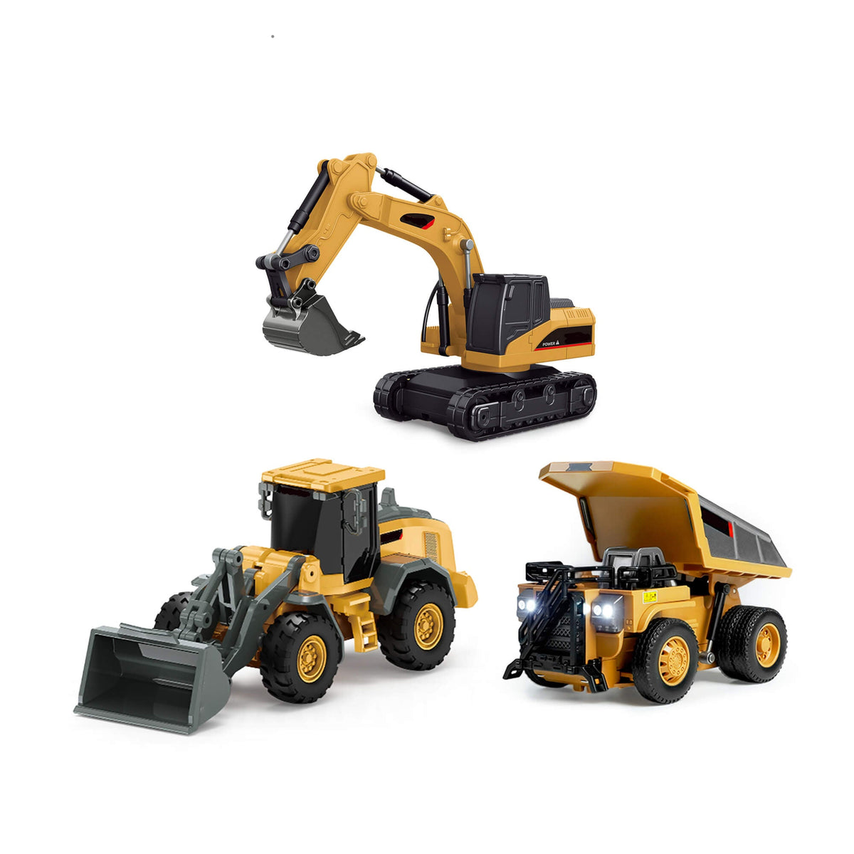 RC Construction Vehicle Toy Set with Excavator. Dump Truck. Forklift & Bulldozer