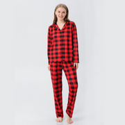 Red Plaid Stand Collar Matching Family Christmas Pajamas