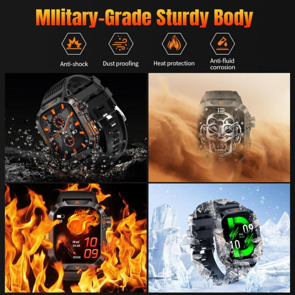 Military Smart Watch, Sports Smartwatch with LED Flashlight Compass