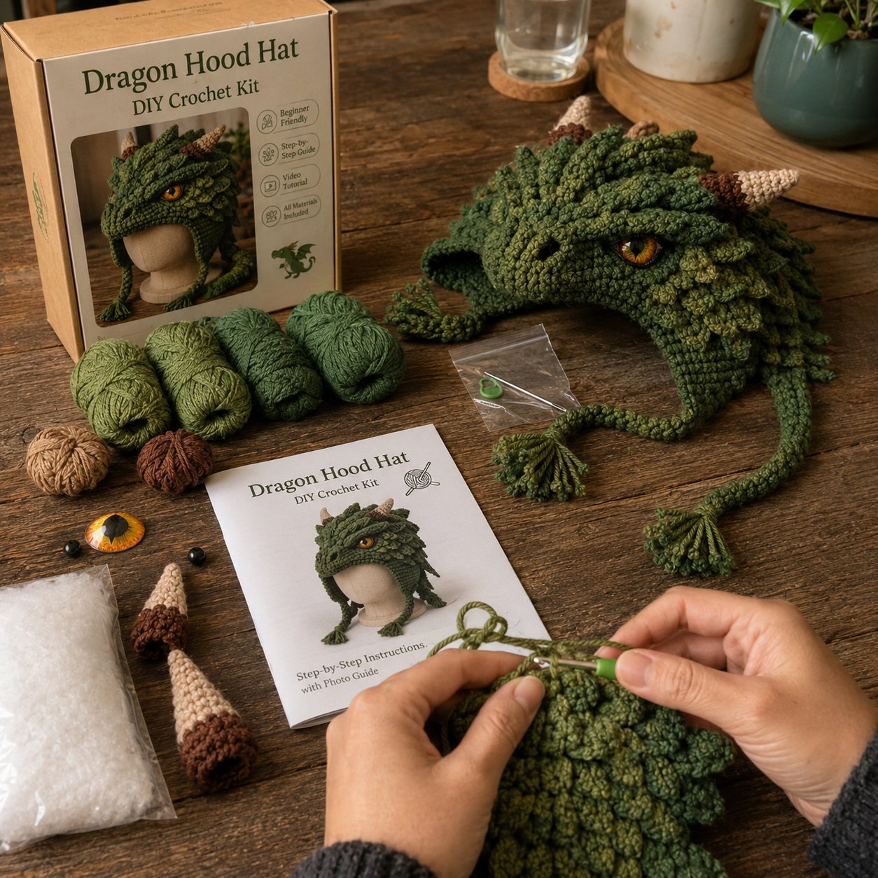 🐉✨ Fantasy Hood Hat DIY Crochet Kit | Premium Soft Yarn Materials with Step-by-Step Guide DIY Handmade Wearable Character Hood 🧶🎭