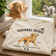 Personalized Classic Tee, Squirrel Patrol Dog Illustration, Vintage Backyard Scene, Unique Gift for Dog Lovers