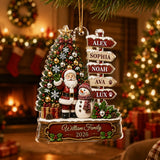 Personalized Acrylic Ornament with Santa, Snowman & Family Signpost, Unique Christmas Gift for Family