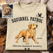 Personalized Classic Tee, Squirrel Patrol Dog Illustration, Vintage Backyard Scene, Unique Gift for Dog Lovers