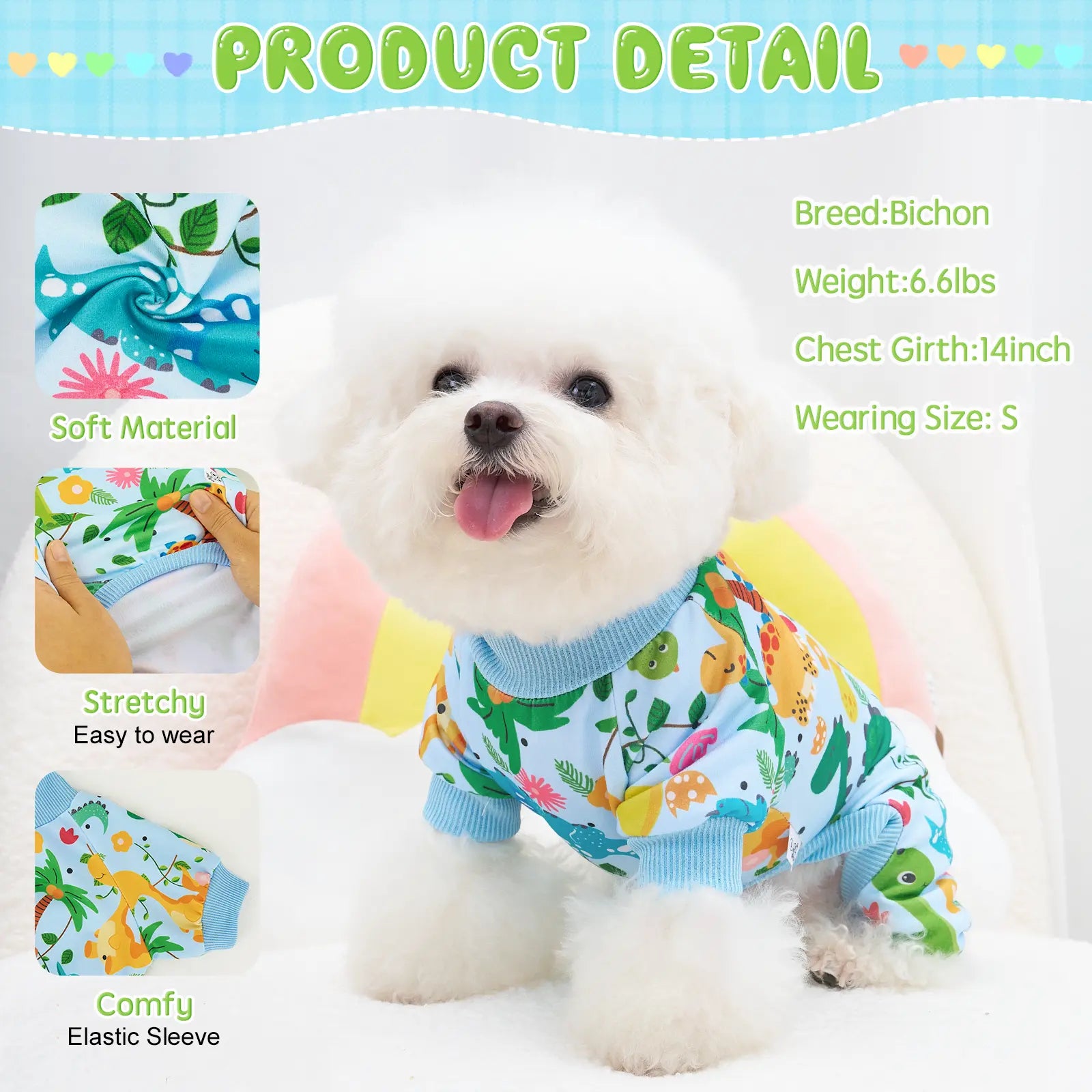 4-Piece Soft Dog & Cat Clothing, Breathable Sleepwear with Playful Avocado, Monkey, Dinosaur Animal Print, Universal-Fit Comfortable Pet Apparel Summervibes Petlovers Costume