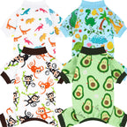 4-Piece Soft Dog & Cat Clothing, Breathable Sleepwear with Playful Avocado, Monkey, Dinosaur Animal Print, Universal-Fit Comfortable Pet Apparel Summervibes Petlovers Costume