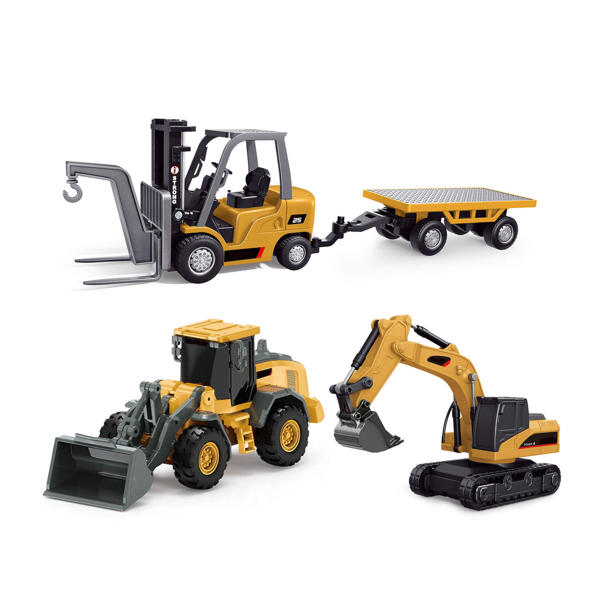 RC Construction Vehicle Toy Set with Excavator. Dump Truck. Forklift & Bulldozer