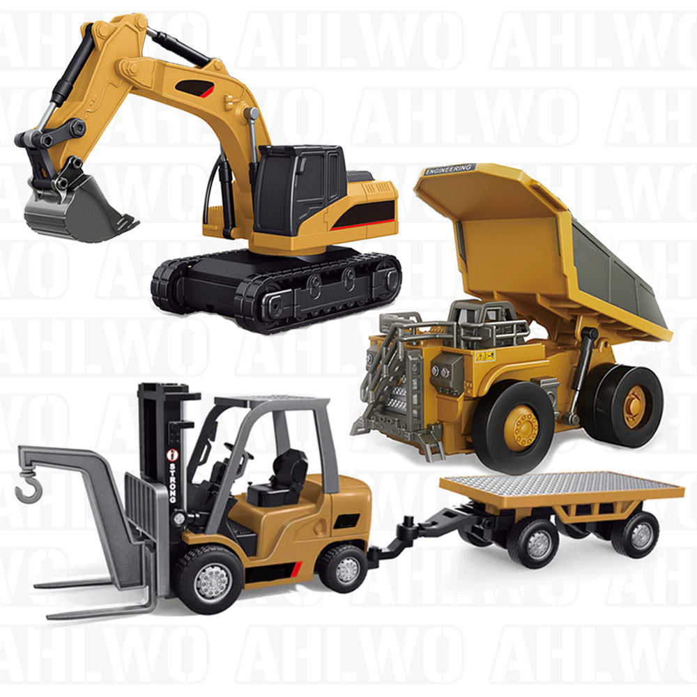 RC Construction Vehicle Toy Set with Excavator. Dump Truck. Forklift & Bulldozer