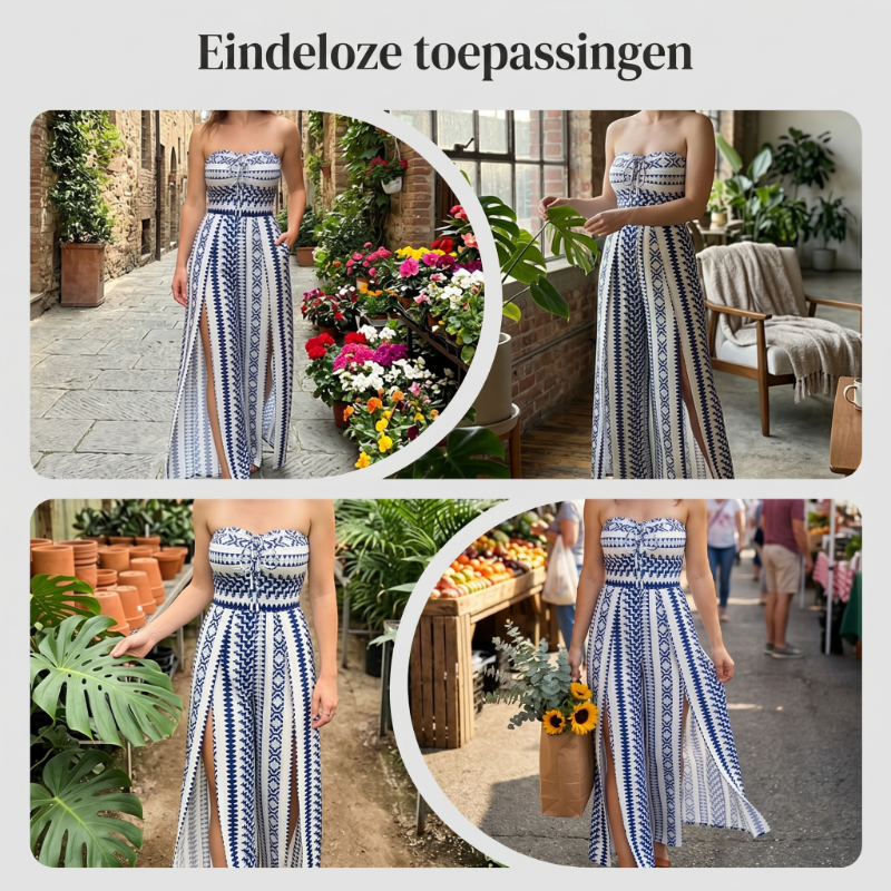 👗 50% OFF NOW! 💥 Geometric Jumpsuit with Halter Neckline & Side Slit – Unique print & elastic back – Versatile. perfect for summer parties or resort wear ✨