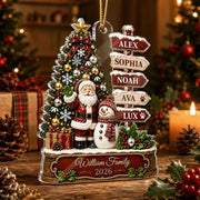 Personalized Acrylic Ornament with Santa, Snowman & Family Signpost, Unique Christmas Gift for Family