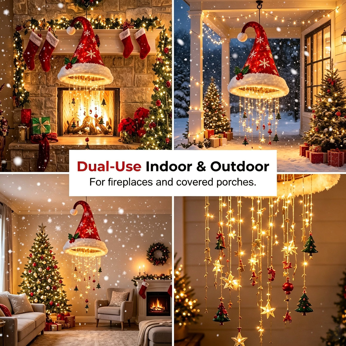 🎅✨ Lighted Santa Hat Hanging Chandelier