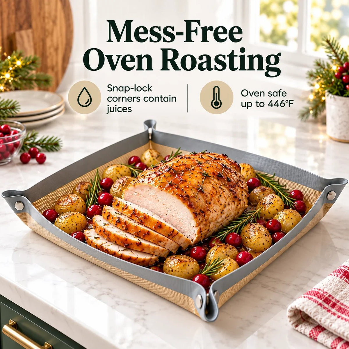 ⏰LAST DAY 50% OFF -Snap-Lock Silicone Baking Mat -2in-1 Nonstick Oven Liner & RaisedEdge Roasting Mat
