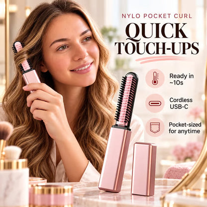 Nylo Pocket Curl-Cordless USB-C Mini Curling Brush with 3 Heat Settings