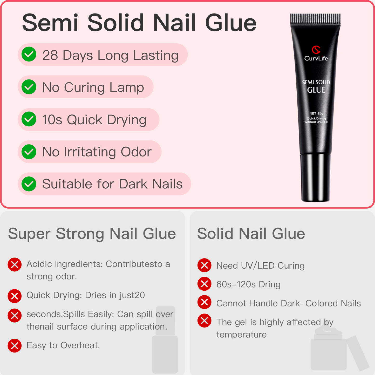 15g Semi solid glue New Upgrade Super Strong Quick drying without cure nail glue