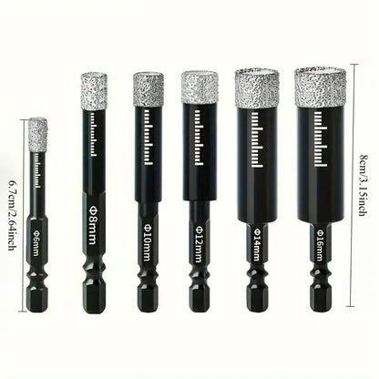 🔥Dry Diamond Drill Bit Set 🛠 Hex Shank Brazed Hole Saw for Tile, Glass & Granite