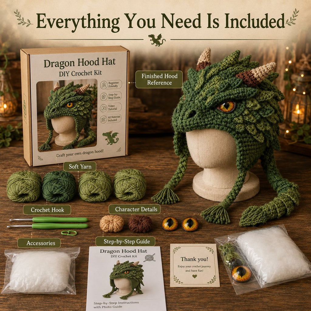 🐉✨ Fantasy Hood Hat DIY Crochet Kit | Premium Soft Yarn Materials with Step-by-Step Guide DIY Handmade Wearable Character Hood 🧶🎭