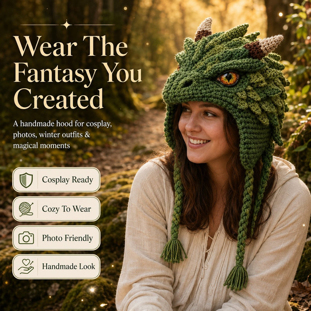 🐉✨ Fantasy Hood Hat DIY Crochet Kit | Premium Soft Yarn Materials with Step-by-Step Guide DIY Handmade Wearable Character Hood 🧶🎭