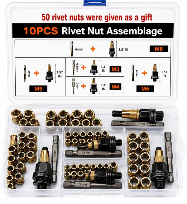 🏆LAST DAY SALE 49% OFF🛠️Head Rivet Nut Tool. M3 M4 M5 M6 M8 Rivnut Kit.Carbon Steel Rivnut Set