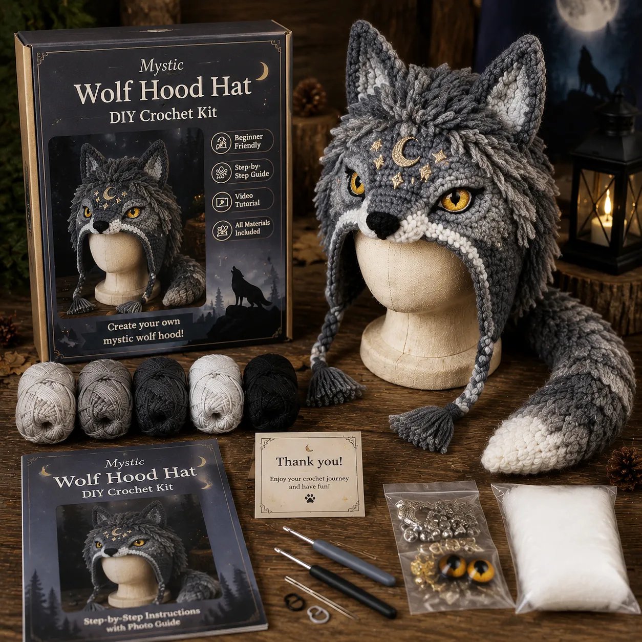 🐉✨ Fantasy Hood Hat DIY Crochet Kit | Premium Soft Yarn Materials with Step-by-Step Guide DIY Handmade Wearable Character Hood 🧶🎭