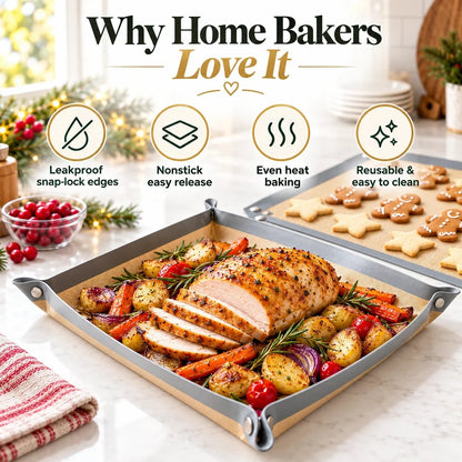 ⏰LAST DAY 50% OFF -Snap-Lock Silicone Baking Mat -2in-1 Nonstick Oven Liner & RaisedEdge Roasting Mat