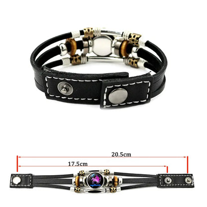 💥Last-day sale – 57% off ☪️Glow-in-the-dark leather zodiac sign bracelet for men and women (6.9/8.1 inches)♑️