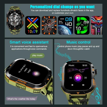 Military Smart Watch, Sports Smartwatch with LED Flashlight Compass
