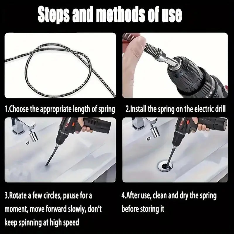🔧 Flexible Drill-Powered Drain Cleaning Snake – Deep Pipe Clog Remover for Sinks. Showers & Toilets