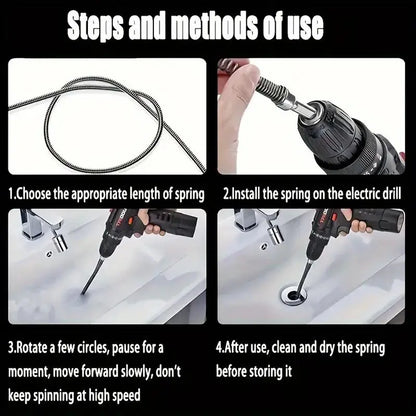 🔧 Flexible Drill-Powered Drain Cleaning Snake – Deep Pipe Clog Remover for Sinks. Showers & Toilets