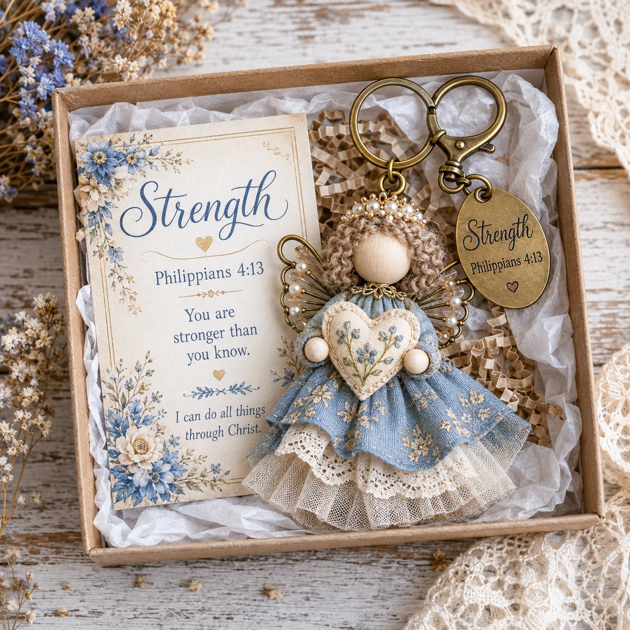 🪽 Faith Guardian Keychain Scripture Gift Set Collection | Layered Fabric Charm. Inspirational Scripture Card & Ready-to-Gift Box Included 💕